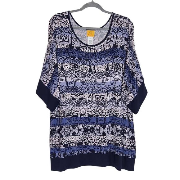Ruby Rd. Blue Print Tunic Blouse with Beaded Neckline Size 1X - Picture 1 of 8